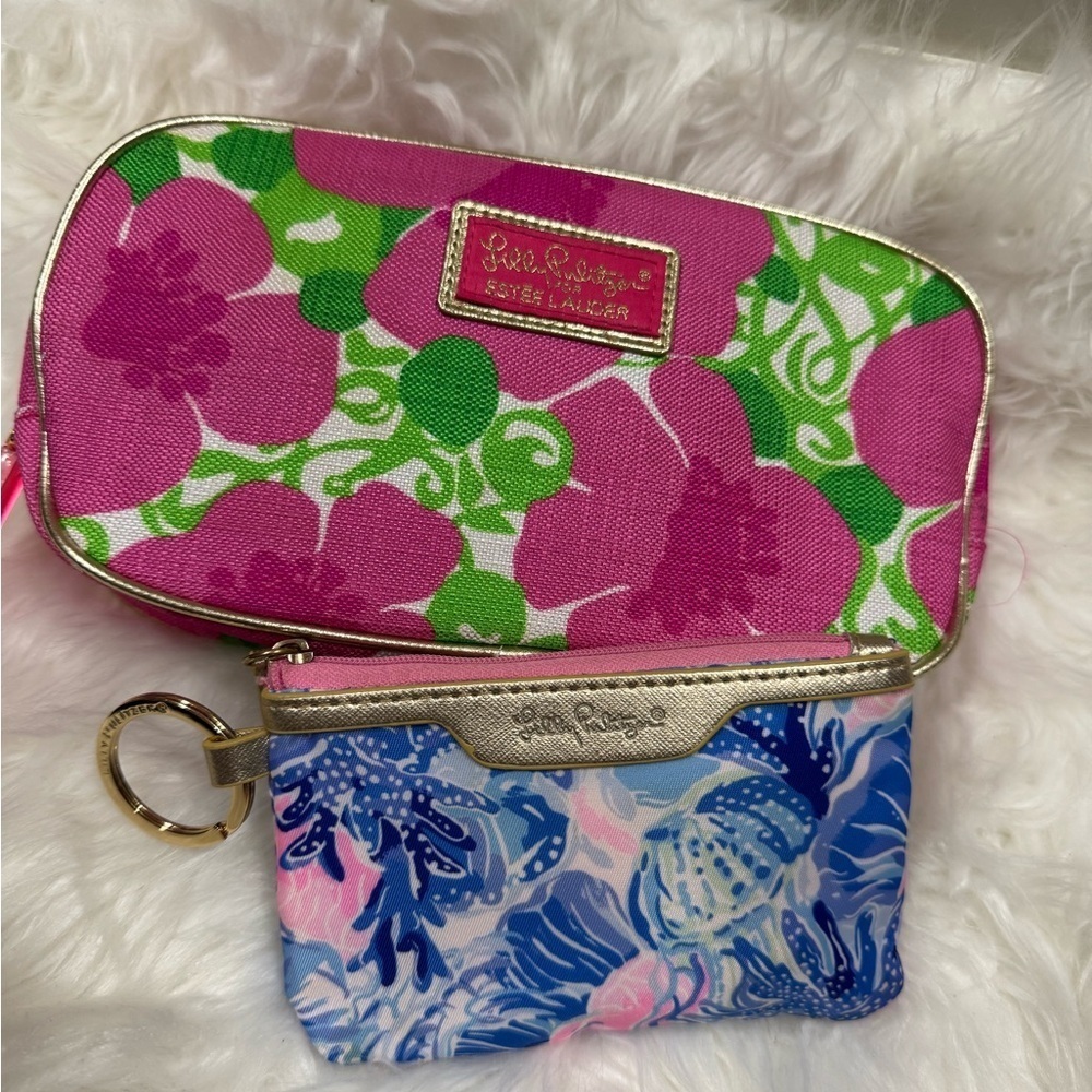 Lilly Pulitzer Cosmetic Bag Set - Pink and Blue Floral